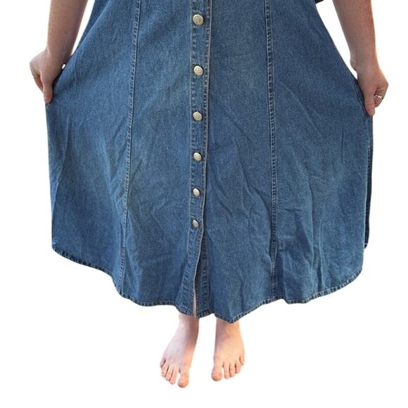 Vintage Y2K Women's No Excuses Denim Sleeveless Maxi Button Up Blue Dress Size M - Picture 6 of 8